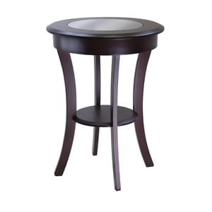 Winsome Cassie Round Transitional Solid Wood End Table with Glass in Cappuccino