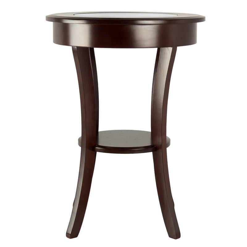 Winsome Cassie Round Transitional Solid Wood End Table with Glass in Cappuccino