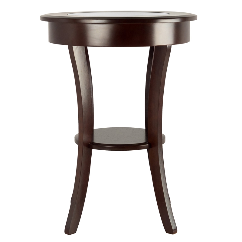 Winsome Cassie Round Transitional Solid Wood End Table with Glass in Cappuccino