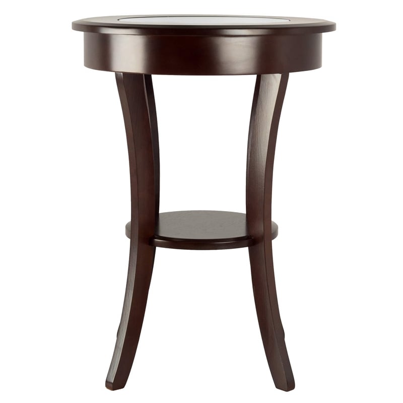 Winsome Cassie Round Transitional Solid Wood End Table with Glass in Cappuccino