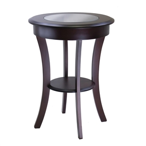 Winsome Cassie Round Transitional Solid Wood End Table with Glass in Cappuccino