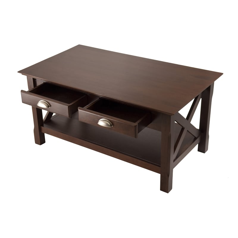Winsome Xola Transitional Solid Wood Coffee Table with 2 Drawers in Cappuccino