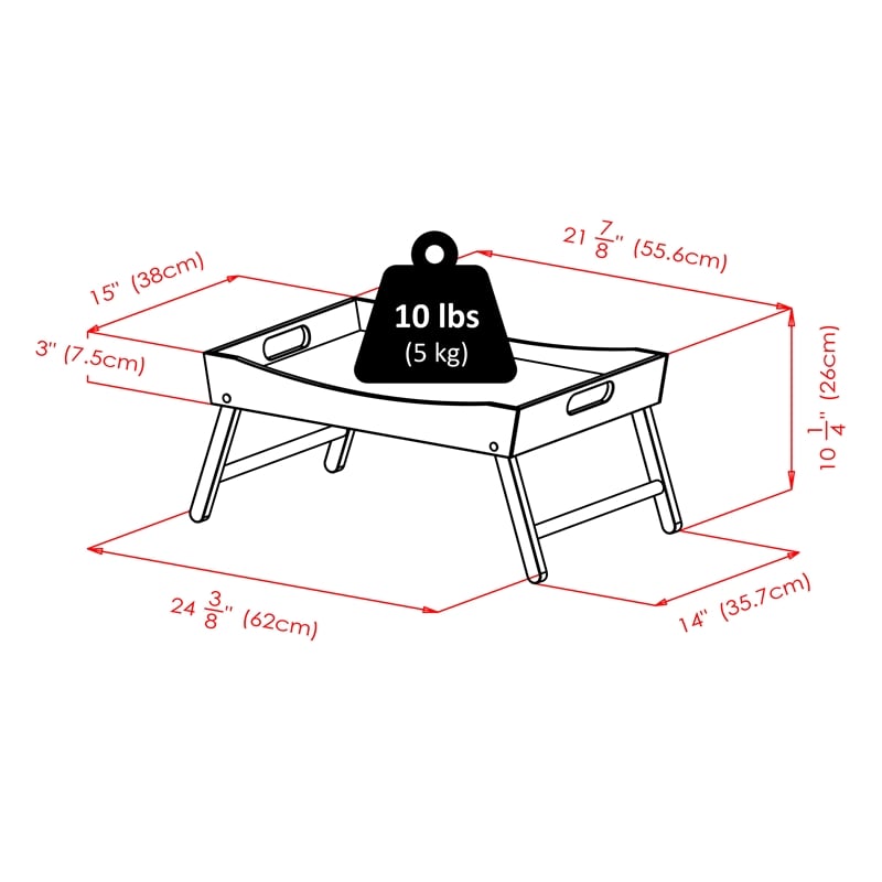 Winsome Benito Transitional Solid Wood Bed Tray with Foldable Legs in Espresso