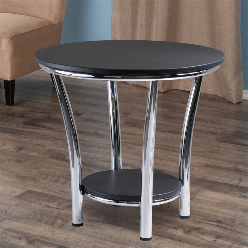 Winsome Maya Round Transitional Wood End Table Top with Legs in Black
