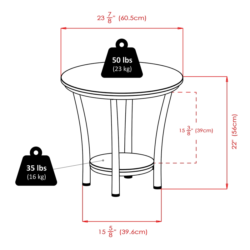 Winsome Maya Round Transitional Wood End Table Top with Legs in Black