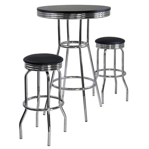 Winsome Summit 3-Piece Round Contemporary Wood/Metal Pub Set in Black