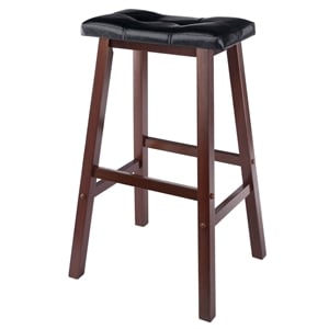 Winsome Mona 29&quot Solid Wood Cushion Saddle Stool in Antique Walnut