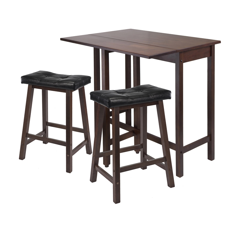 Winsome Lynnwood 3-Piece Drop Leaf Solid Wood Dining Set in Antique Walnut