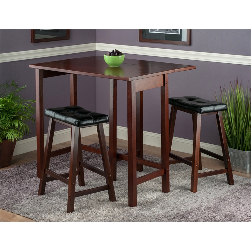 Winsome Lynnwood 3-Piece Drop Leaf Solid Wood Dining Set in Antique Walnut