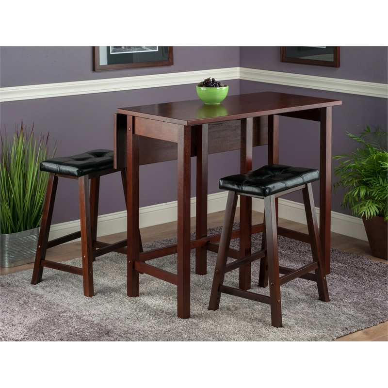 Winsome Lynnwood 3-Piece Drop Leaf Solid Wood Dining Set in Antique Walnut