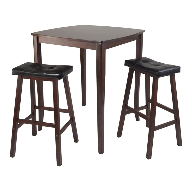 Winsome Inglewood 3-Piece Square Solid Wood Pub Set in Antique Walnut