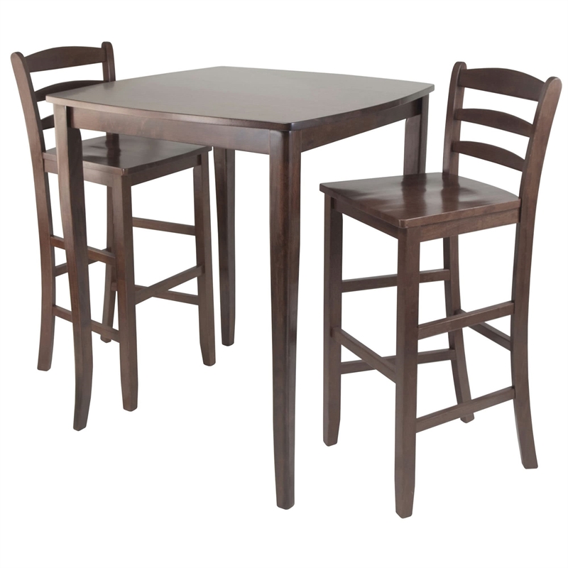 Winsome Inglewood 3 Pieces Square Solid Wood Pub Set in Antique Walnut