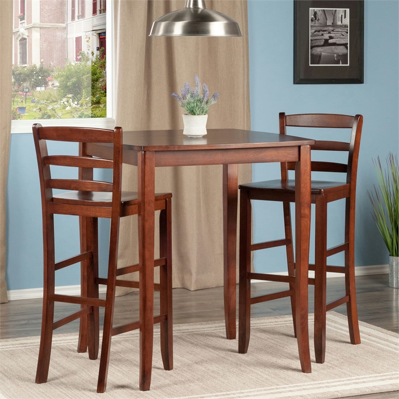 Winsome Inglewood 3 Pieces Square Solid Wood Pub Set in Antique Walnut