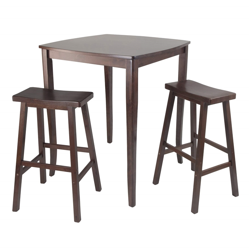 Winsome Inglewood 3-Piece Square Solid Wood Pub Set - Antique Walnut