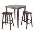 Winsome Inglewood 3-Piece Square Solid Wood Pub Set - Antique Walnut