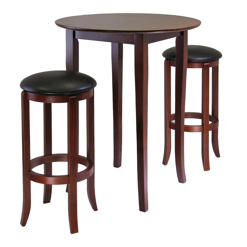 Winsome Fiona 3-Piece Round Transitional Solid Wood Pub Set in Antique Walnut