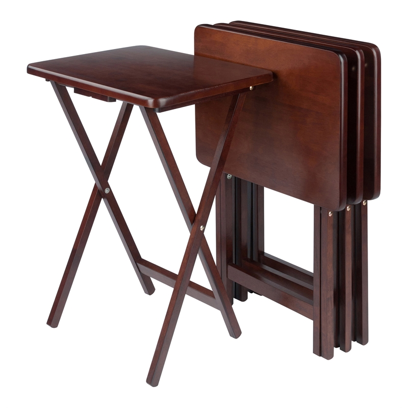 Winsome Alex Rectangle Transitional Solid Wood TV Table in Walnut (Set of 4)