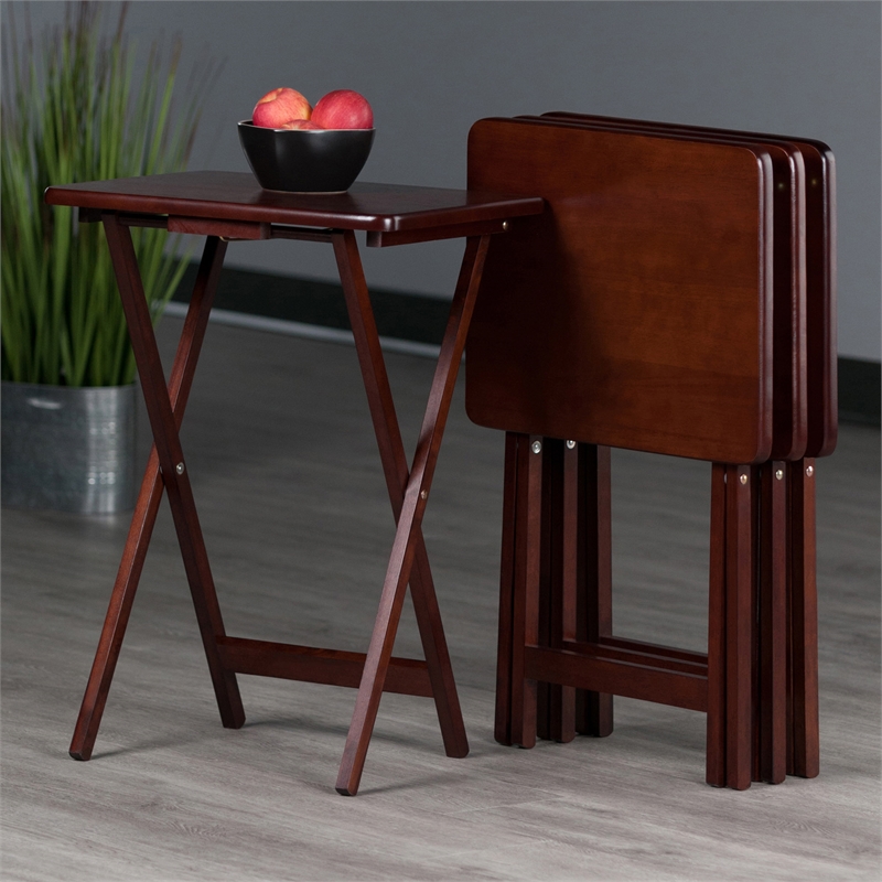 Winsome Alex Rectangle Transitional Solid Wood TV Table in Walnut (Set of 4)
