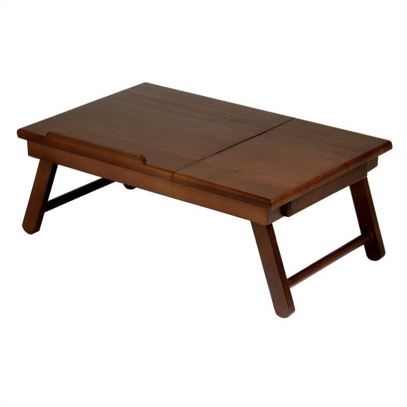 Lap Desk Flip Top With Drawer And Foldable Legs In Antique Walnut Lap Desk Flip Top With Drawer And Foldable Legs In Antique Walnut