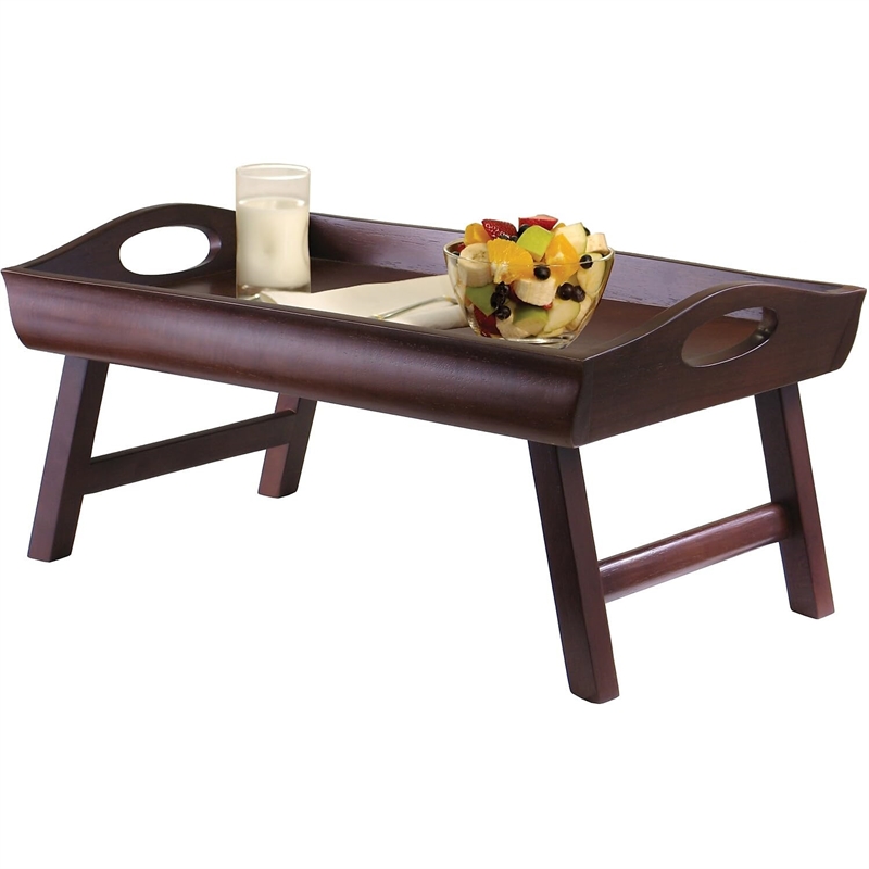 Winsome Sedona Transitional Solid Wood Bed Tray with Foldable Legs in Walnut