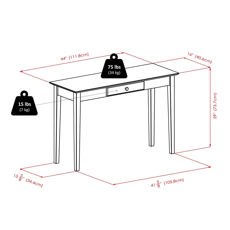 Winsome Rochester Transitional Solid Wood Console Table with One Drawer - Walnut