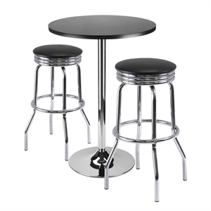 Winsome Summit 3-Piece Transitional Wood/Metal Pub Set in Black