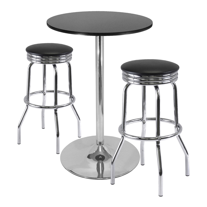 Winsome Summit 3-Piece Transitional Wood/Metal Pub Set in Black/Chrome