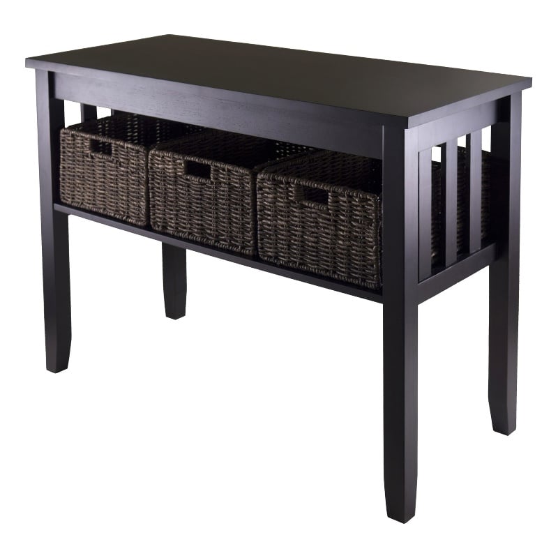 Winsome Morris Solid Wood Console Hall Table with 3 Foldable Baskets in Espresso