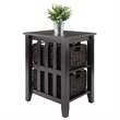 Winsome Morris Wood Side Table with 2 Foldable Baskets in Espresso