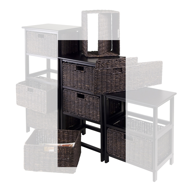 Winsome Omaha Transitional Solid Wood Storage Rack w/ 3 Foldable Baskets - Black