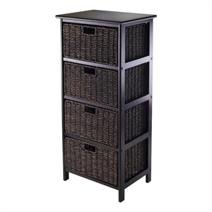 Winsome Omaha Transitional Solid Wood Storage Rack w/ 4 Foldable Baskets - Black