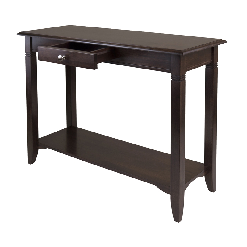 Winsome Nolan Transitional Solid Wood Console Table with Drawer in Cappuccino