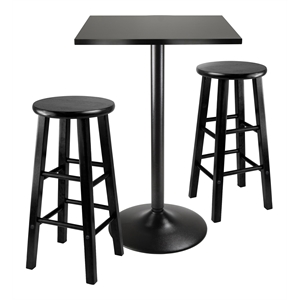 Winsome Obsidian 3-Piece 24&quot Contemporary Wood/Metal Pub Set in Black