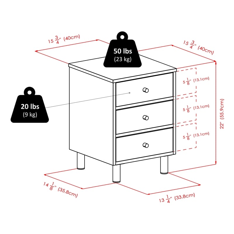 Winsome Daniel Transitional Composite Wood Accent Table with 3-Drawer in Black