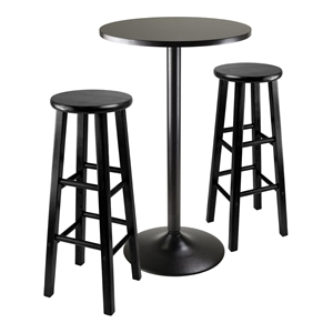 Winsome Obsidian 3-Piece 29&quot Contemporary Wood/Metal Pub Set in Black