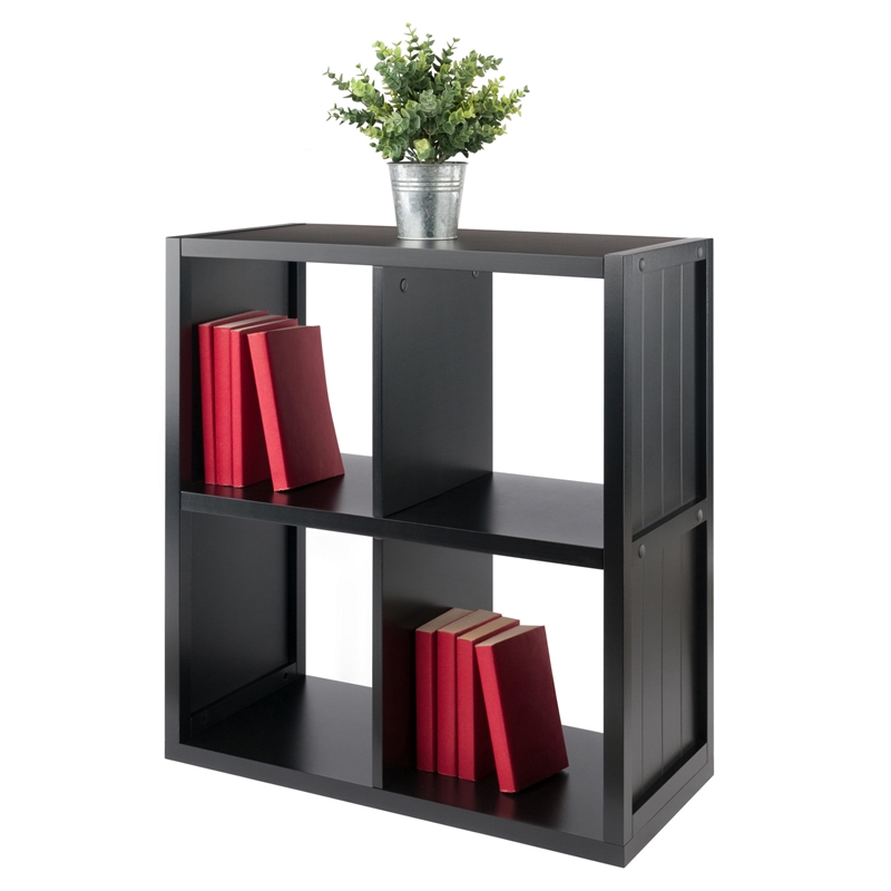 Winsome Timothy 2x2 Shelf with Wainscoting Panel in Black