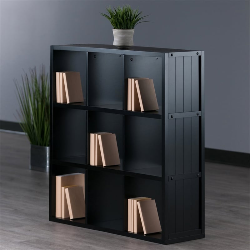 Winsome Timothy 3x3 Wood Storage Cabinets w/ Wainscoting Panel in Black