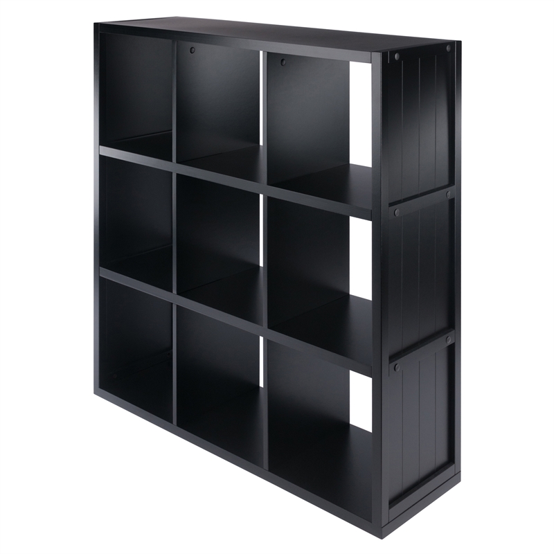 Winsome Timothy 3x3 Wood Storage Cabinets w/ Wainscoting Panel in Black