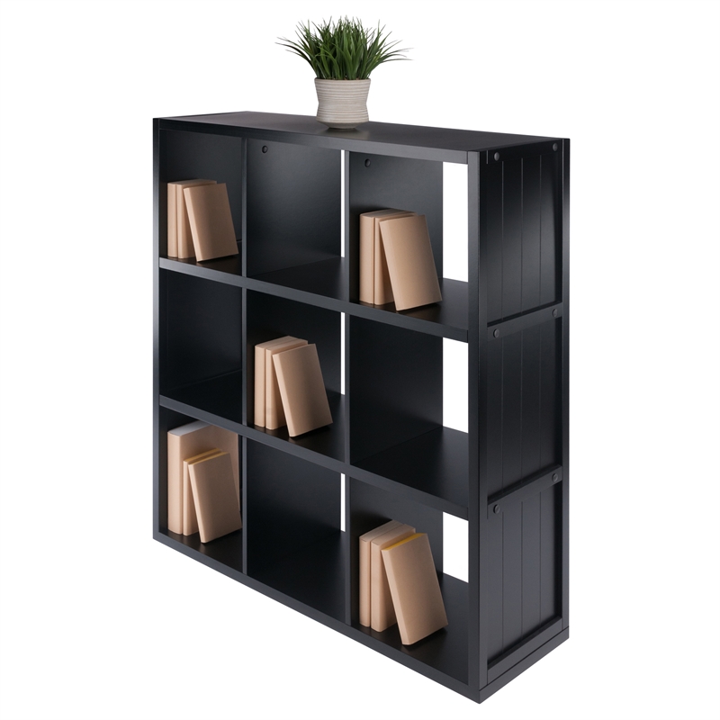 Winsome Timothy 3x3 Wood Storage Cabinets w/ Wainscoting Panel in Black