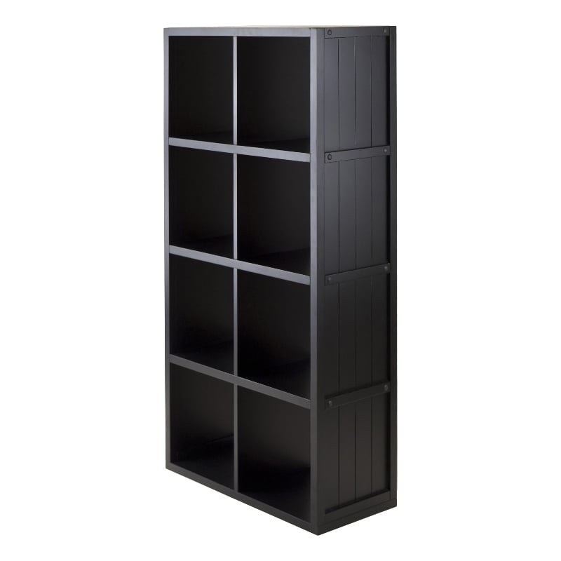 Winsome Timothy 4x2 Wood Storage Cabinet w/ Wainscoting Panel in Black