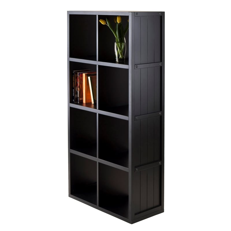 Winsome Timothy 4x2 Wood Storage Cabinet w/ Wainscoting Panel in Black