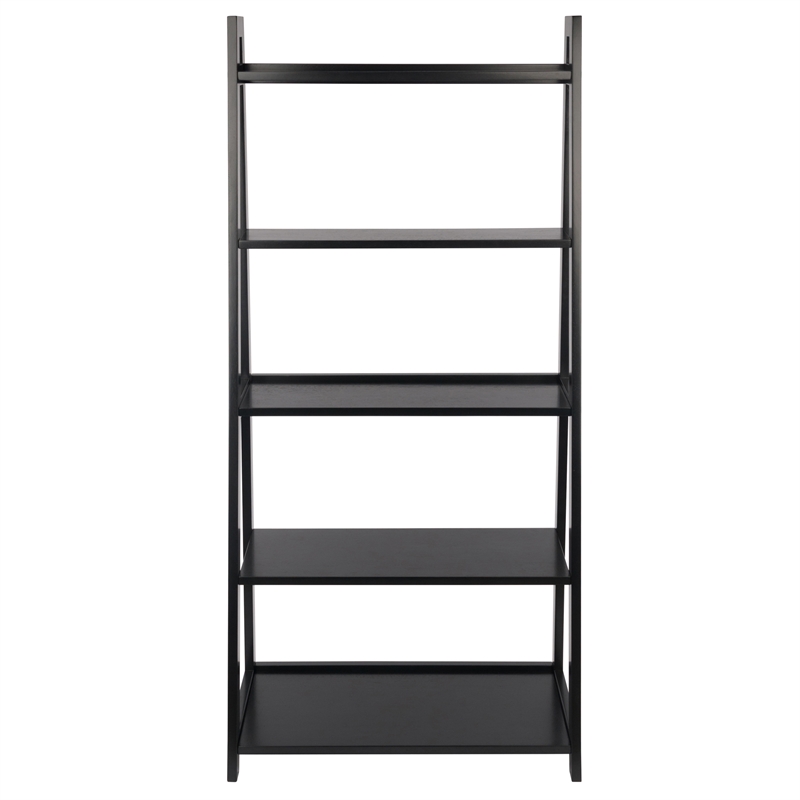 Winsome Adam 5-Tier A-Frame Transitional Solid Wood Book Shelf in Black