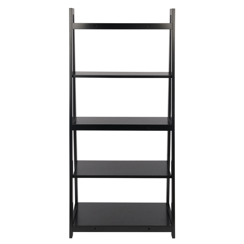 Winsome Adam 5-Tier A-Frame Transitional Solid Wood Book Shelf in Black