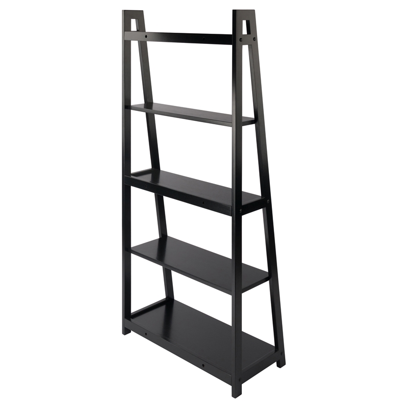 Winsome Adam 5-Tier A-Frame Transitional Solid Wood Book Shelf in Black