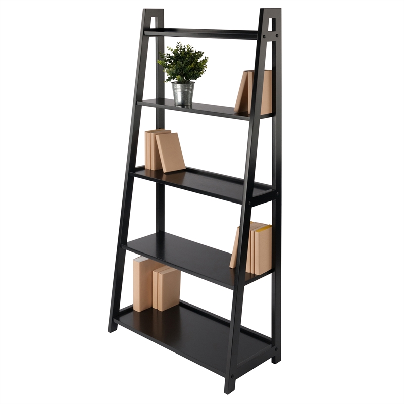 Winsome Adam 5-Tier A-Frame Transitional Solid Wood Book Shelf in Black
