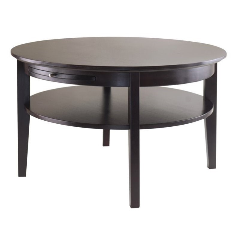 Round Coffee Table With Pull Out Tray In Dark Espresso 92232 Round Coffee Table With Pull Out Tray In Dark Espresso