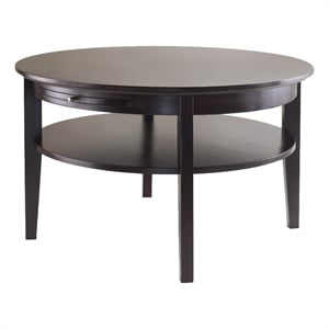 Winsome Amelia Round Solid Wood Coffee Table with Pull out Tray in Dark Espresso