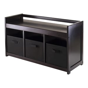 Winsome Addison 4-Piece Storage Transitional Solid Wood Bench in Espresso