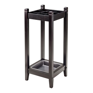 Winsome Jana Transitional Solid Wood Umbrella Stand with Metal Tray in Espresso