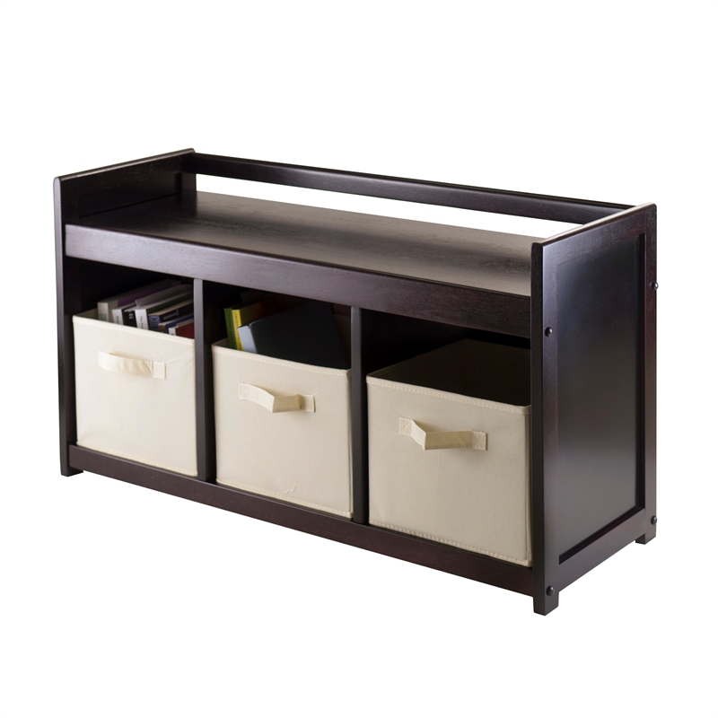 Winsome Addison 4 Pieces Storage Transitional Solid Wood Bench in Espresso
